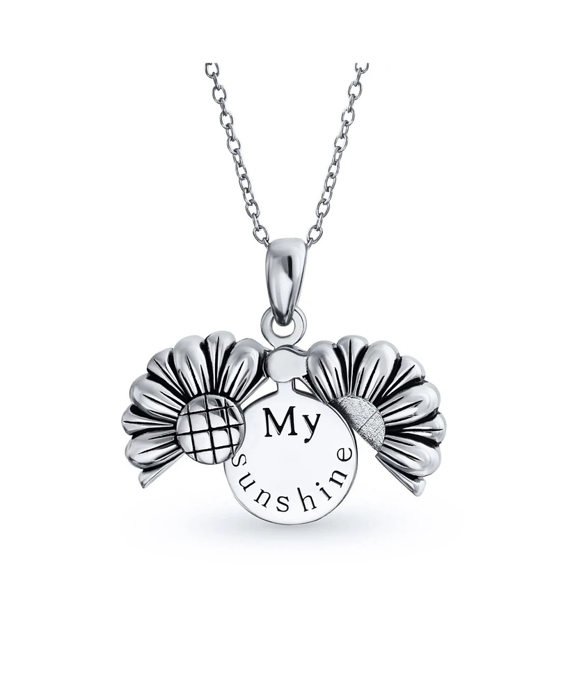 Bling Jewelry Floral Flower Inspirational Saying My Sunshine Words Sunflower Open Locket Pendant Necklace Rhodium Plated Sterling Silver