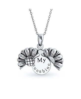 Bling Jewelry Floral Flower Inspirational Saying My Sunshine Words Sunflower Open Locket Pendant Necklace Rhodium Plated Sterling Silver