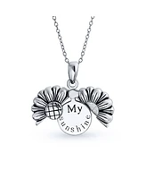 Bling Jewelry Floral Flower Inspirational Saying My Sunshine Words Sunflower Open Locket Pendant Necklace Rhodium Plated Sterling Silver