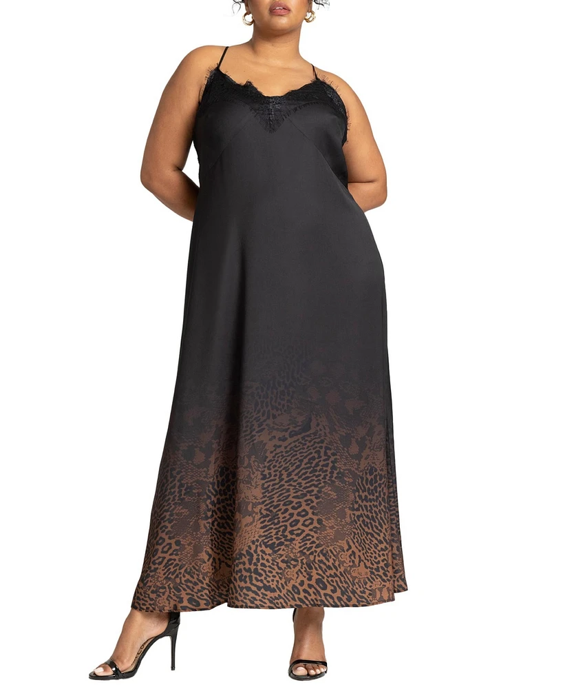 Eloquii Plus Size Lace Trim Leopard Ombre Slip Dress