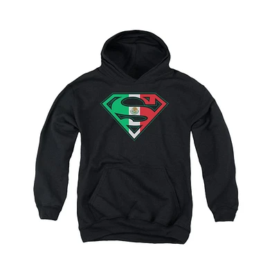 Superman Boys Youth Mexican Flag Shield Pull Over Hoodie / Hooded Sweatshirt