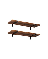 Slickblue Wall Shelves, Floating Shelves Set of 2, Decorative Shelves, Retro Style, Brown