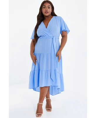 Quiz Plus Size Crepe Tiered Wrap Dip Hem Dress