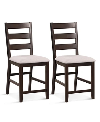 Sugift 2 Piece Counter Height Bar Stool Set with Padded Seat and Rubber Wood Legs