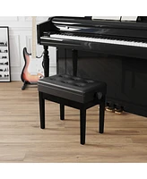 Slickblue Adjustable Wooden Piano Bench Stool with Sheet Music Storage Black