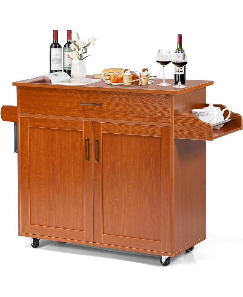Sugift Rolling Kitchen Island Cart with Towel and Spice Rack