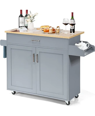 Sugift Rolling Kitchen Island Cart with Towel and Spice Rack