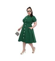 Unique Vintage Plus Size 1950s Contrast Button Swing Dress