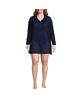 Lands' End Plus Rayon Rib Hooded Mini Swim Cover-up Dress