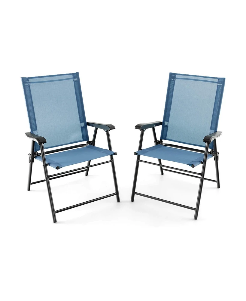 Sugift Patio Dining Chair Set of 2 with Armrests and Metal Frame