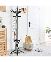 Wood Standing Hat Coat Rack with Umbrella Stand