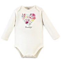 Touched by Nature Baby Girls Organic Cotton Long-Sleeve Bodysuits 5pk, Botanical, 0-3 Months