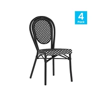 Merrick Lane Celia Set Of Four Stacking Thonet Bistro Style Chair, Pe Rattan Seat, And Metal Frame For Indoor/Outdoor Use