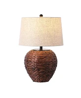 Jonathan Y Alaro 24.5" Farmhouse Coastal Water Hyacinth Basket Led Table Lamp, Dark Brown