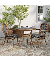 Merrick Lane Celia Bistro Style Table With Glass Top, Pe Rattan, Stack Chairs