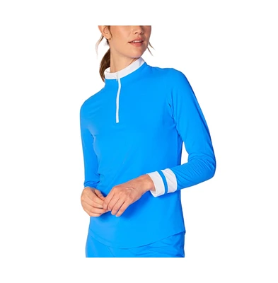 G Lifestyle Clothing Women's Color Block Quarter Zip Top Caribbean Turq. XSmall