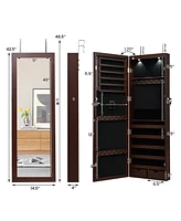 Sugift Lockable Wall Mount Mirrored Jewelry Cabinet with Led Lights