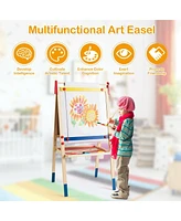 Sugift All-in-One Wooden Height Adjustable Kid's Art Easel with Magnetic Stickers and Paper