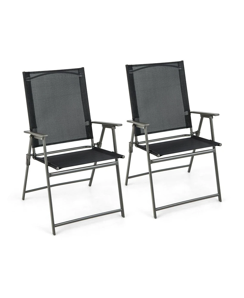 Sugift 2 Pieces Patio Folding Chairs with Armrests for Deck Garden Yard