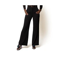 Terese Sydonna Women's Stretch Crepe High Waist Wide-Leg Pants