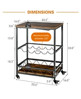 Sugift Kitchen Bar Cart Serving Trolley on Wheels with Wine Rack Glass Holder