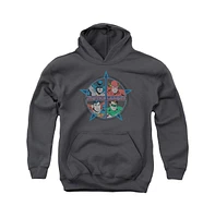 Justice League Boys of America Youth Four Heroes Pull Over Hoodie / Hooded Sweatshirt