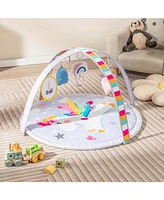 Baby Play Gym Mat Thicker Tummy Time Mat with 5 Detachable Hanging