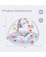 Baby Play Gym Mat Thicker Tummy Time Mat with 5 Detachable Hanging