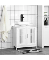 Kleankin Bathroom Pedestal Under Sink Cabinet with Storage Shelf, 2 Doors, White