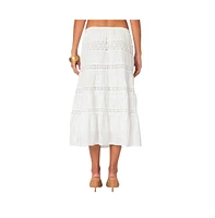 Women's Tiered Cotton Lace Midi Skirt