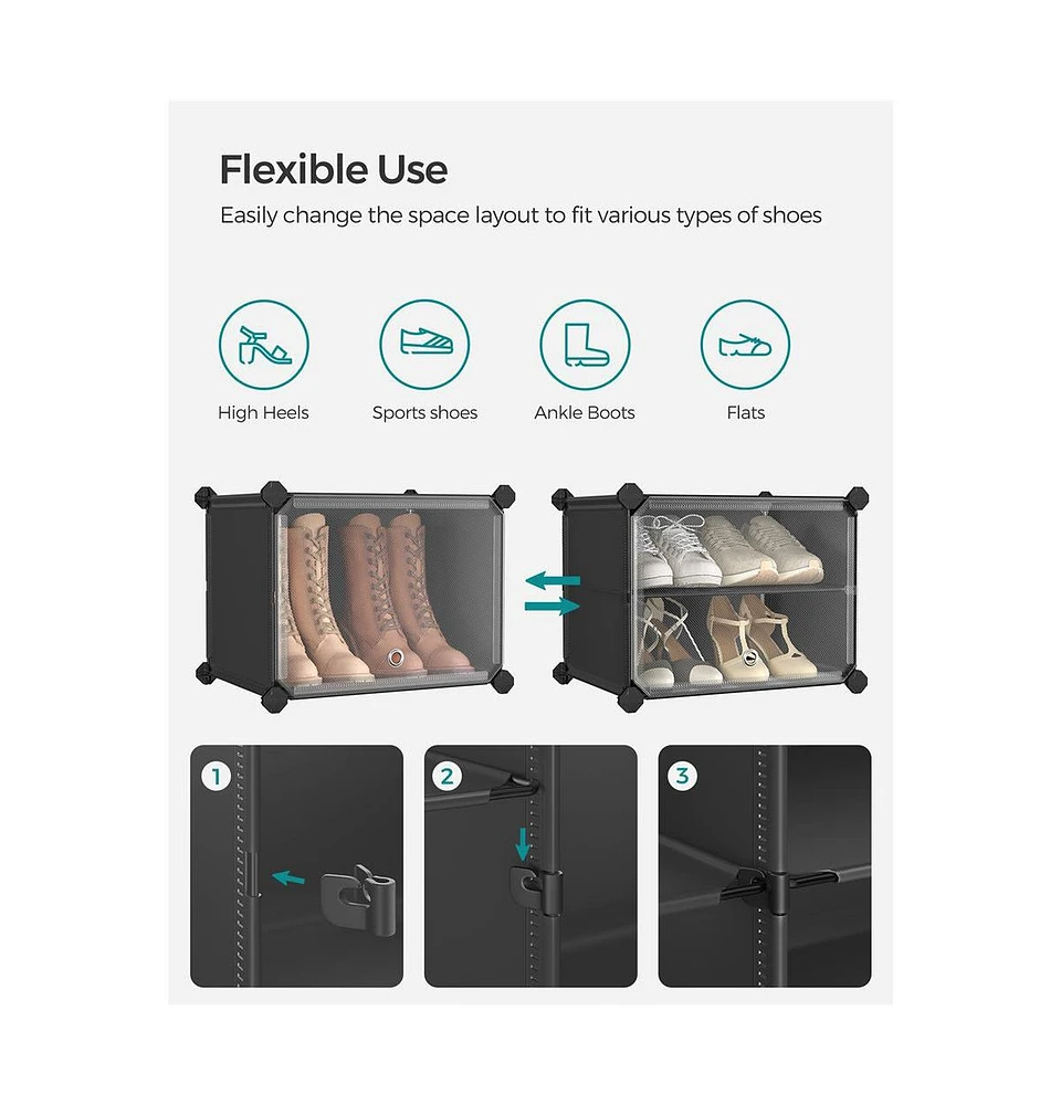 Slickblue Interlocking Shoe Rack, Cubes Organizer with Doors, Plastic Storage Cabinet