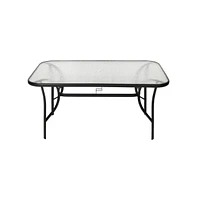Emma+Oliver Tala Rectangular Tempered Glass Top Patio Table With Umbrella Hole And Black Steel Tube Frame