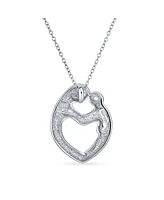 Bling Jewelry Family Parent New Mother Mom Loving Son Child Daughter Heart Shaped Pendant Necklace For Women Sterling Silver