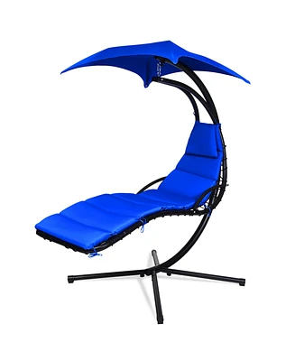 Gymax Patio Hammock Swing Chair Hanging Chaise w/ Cushion Pillow Canopy Navy