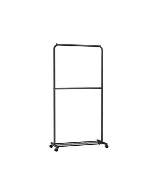 Slickblue 36 Inch Double-rod Clothes Rack With Wheels