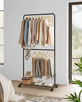Slickblue 36 Inch Double-rod Clothes Rack With Wheels