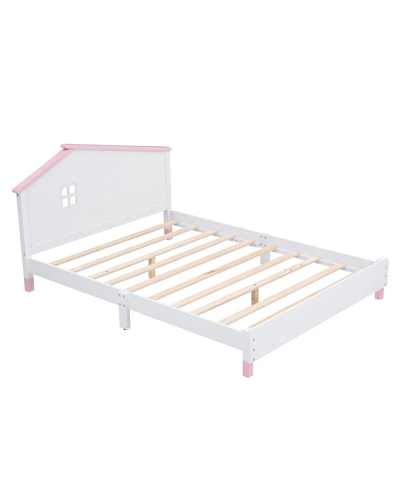 Simplie Fun 3-Pieces Bedroom Sets Full Size Platform Bed With Nightstand And Storage Dresser+Pink