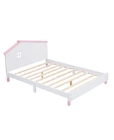 Simplie Fun 3-Pieces Bedroom Sets Full Size Platform Bed With Nightstand And Storage Dresser+Pink