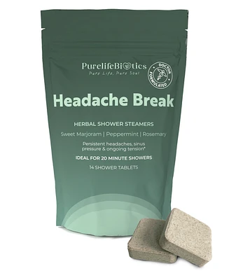 PurelifeBiotics Headache Break: Harness Marjoram & Rosemary's Soothing Influence Against Persistent Headaches | 14 Standard Tablets | 20 Minute Shower