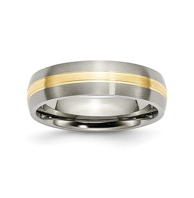 Chisel Titanium Brushed with 14k Gold Inlay Grooved Wedding Band Ring