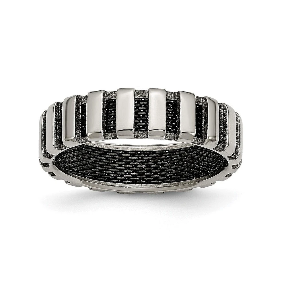 Chisel Titanium Polished with Black Ip-plated Wire Wedding Band Ring