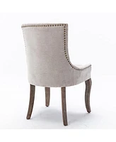 Streamdale Furniture Set of 2 Beige Dining Chairs with Fabric and Wood Legs