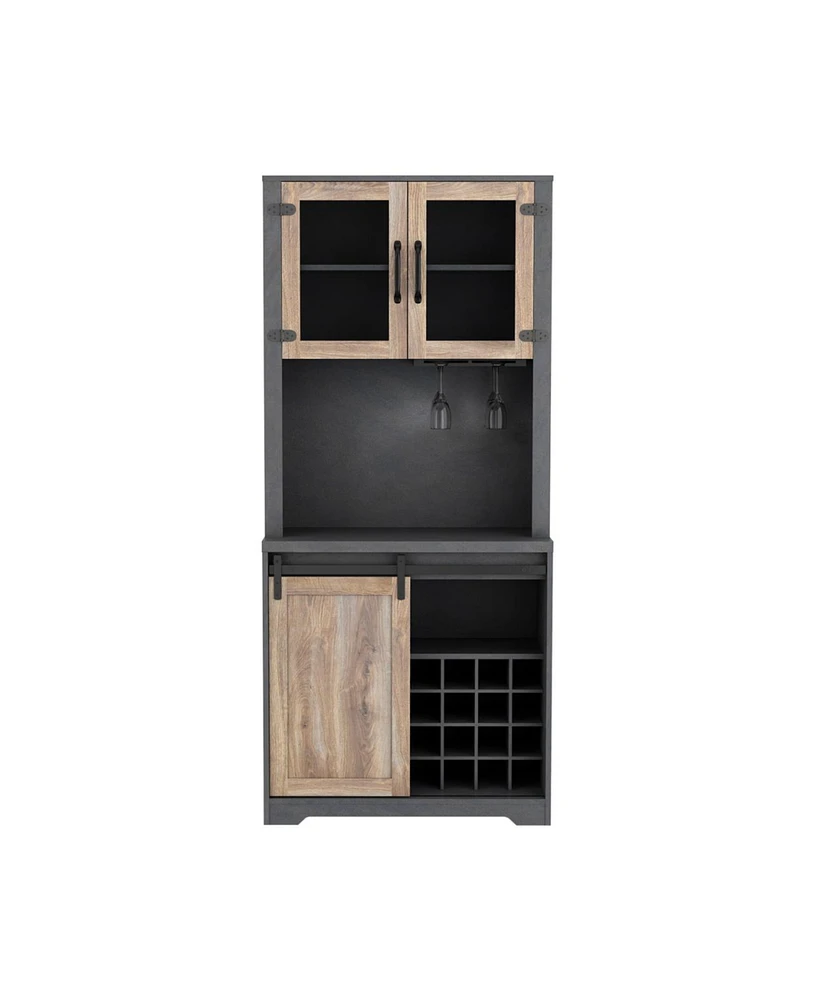 Simplie Fun 31 Inch Farmhouse Barn Door Bar Cabinet For Living Room, Dining Room