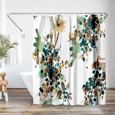 Americanflat 71x74 Floral Shower Curtain - Watercolor Blueberry by New York Botanical Garden