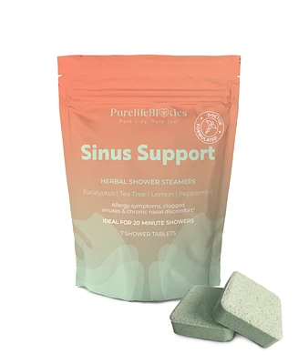PurelifeBiotics Sinus Support: Eucalyptus & Lemon's Aromatic Relief for Allergies and Sinus Discomfort | 7 Standard Tablets | 20 Minute Showers