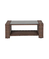 WestinTrends 4 Piece Outdoor Wicker Rattan Conversation Sofa set with Coffee table