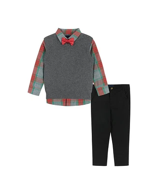 Andy & Evan Toddler Boys Toddler/Child Holiday Check Buttondown w/Vest Set