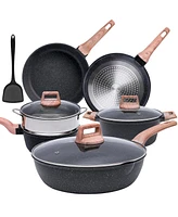 Sugift 10-Piece Nonstick Ceramic Cookware Sets, Granite Pots and Pans Set with Silicone spatula