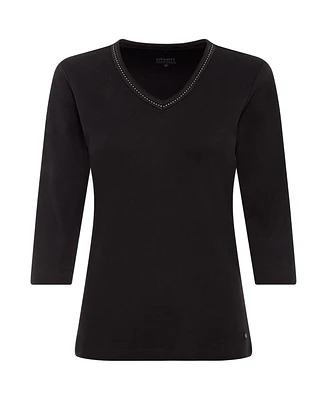 Olsen Women's 3/4 Sleeve Embellished V-Neck T-Shirt