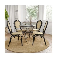 Merrick Lane Toulon Set Of Four Stacking Thonet Bistro Style Chair, Pe Cane Rattan Seat, And Metal Frame For Indoor/Outdoor Use